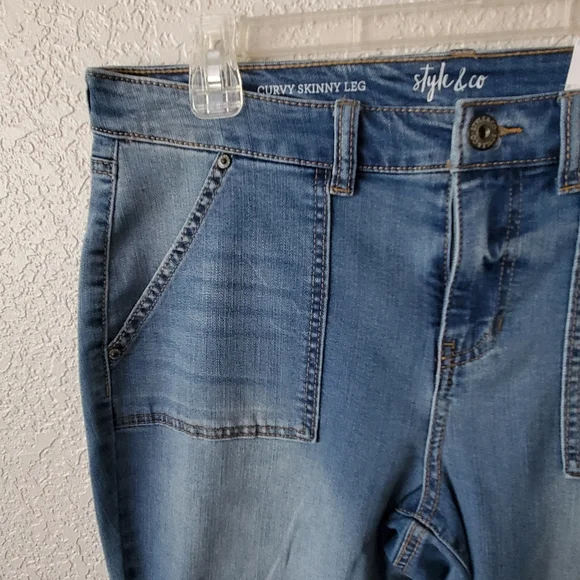Style & Co. Blue Curve fit Mid rise Tummy control Skinny leg Ripped Jeans sz 10 - Picture 3 of 7